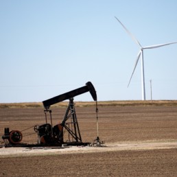 oil rig and wind turbine