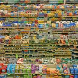 overview of multiple aisles in grocery store